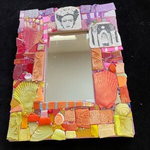 Handmade Mosaic  “ Love Everlasting “Polymer Clay Mirror OriginalOn Wood 8”x10”